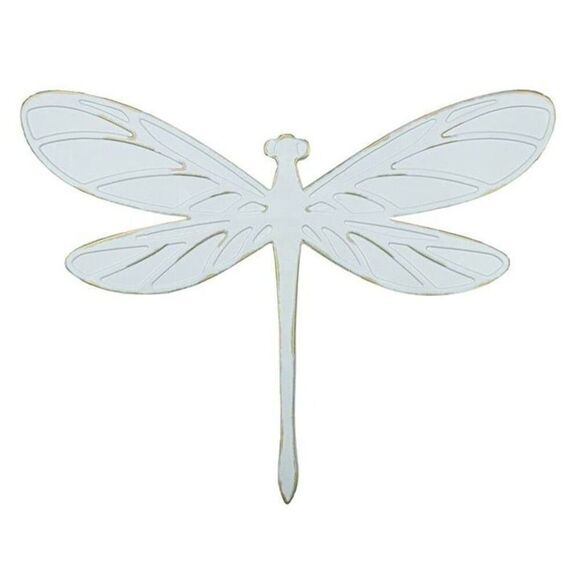 Huge Metal Dragonfly Wall Hanging White w/Rustic Gold Trims - Picture 1 of 4